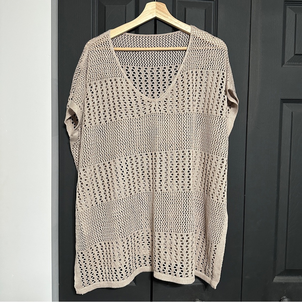 Tan Knit V-Neck Beach Coverup